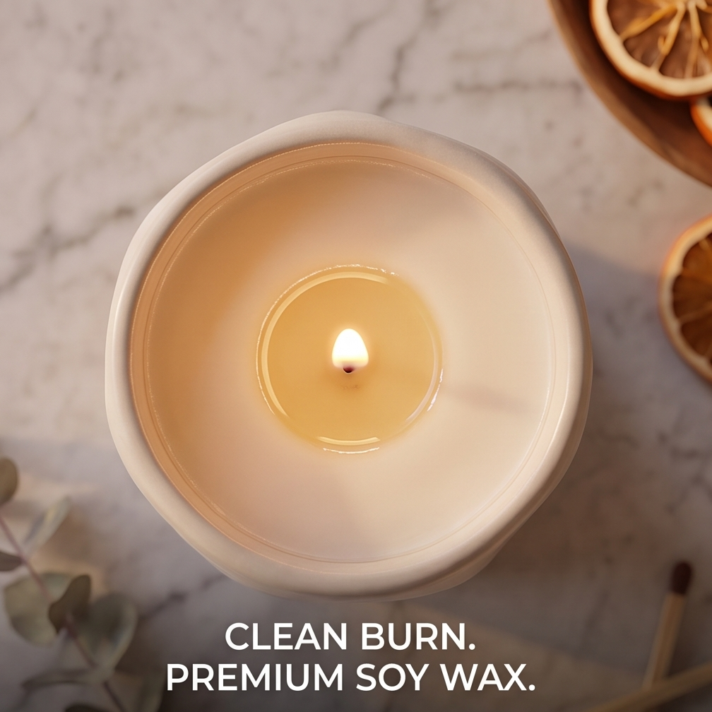 CALMIRAY sculptural ceramic soy candle with wavy cream vessel