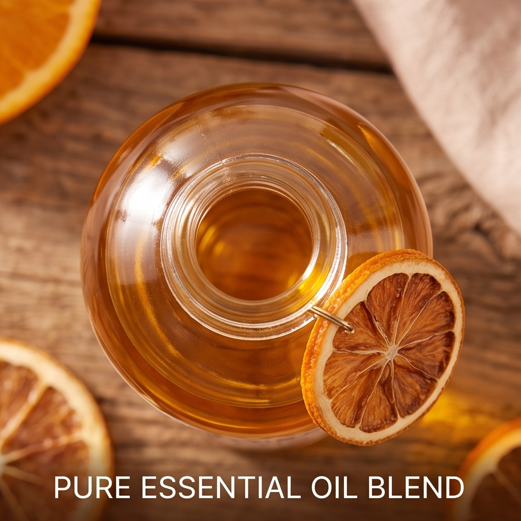 CALMIRAY citrus essential oil blend surrounded by fresh oranges, energizing fresh aroma