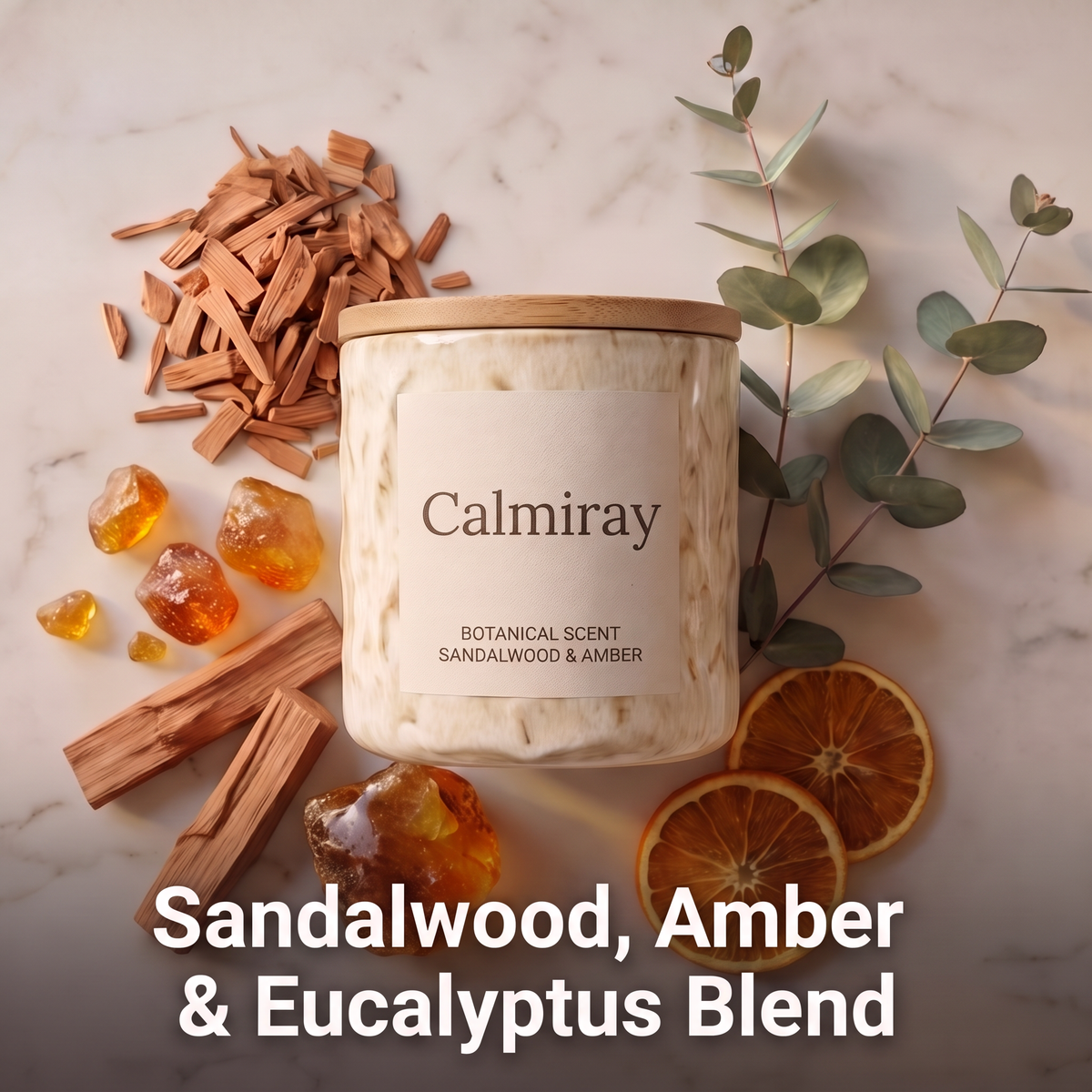 CALMIRAY Botanical Scent candle with carved wooden lid, handcrafted ceramic and wood