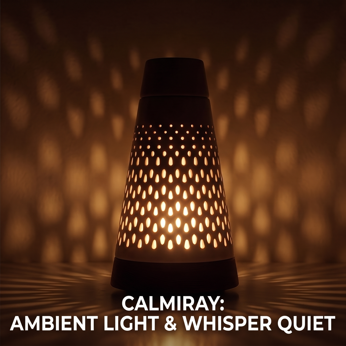 Top view of CALMIRAY hand-crafted ceramic diffuser releasing gentle mist