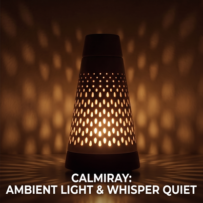Top view of CALMIRAY hand-crafted ceramic diffuser releasing gentle mist