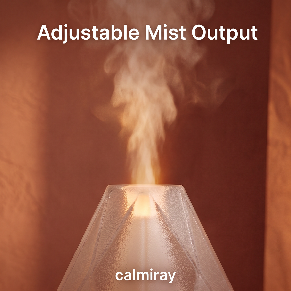 CALMIRAY aroma diffuser on bedside nightstand with candle, aromatherapy and sleep aid