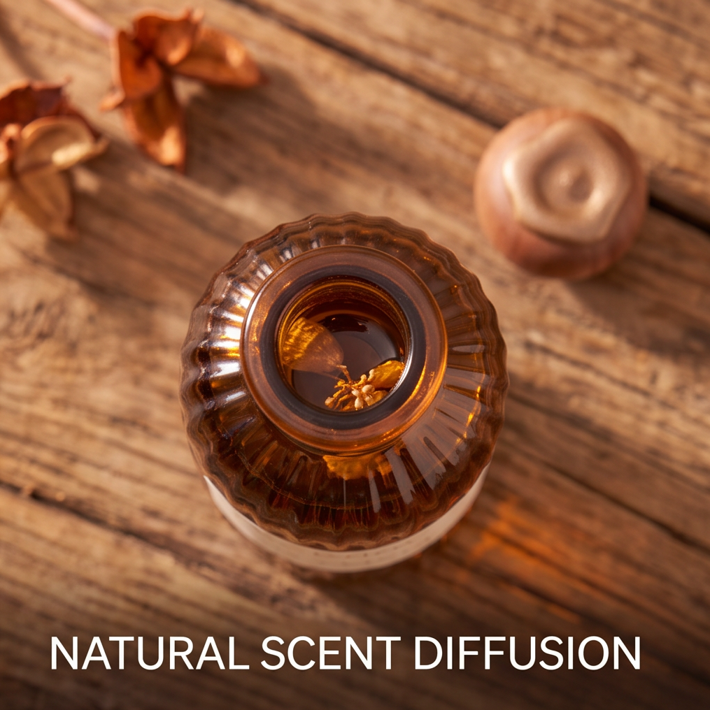 CALMIRAY essential oil blend beside a ceramic oil burner with lit tealight for aromatherapy relaxation