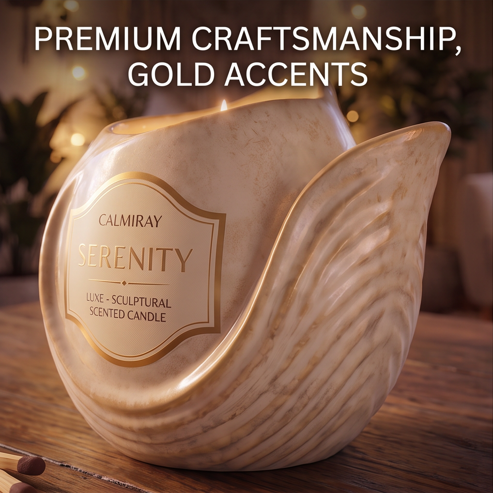 CALMIRAY Serenity sculptural candle with knit blanket, mug and book, create your sanctuary