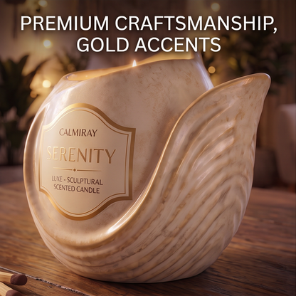 CALMIRAY Serenity sculptural candle with knit blanket, mug and book, create your sanctuary