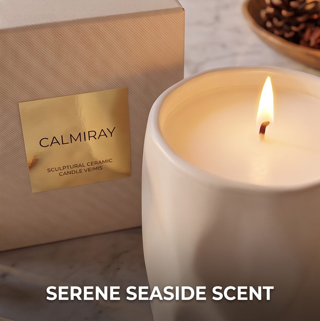 CALMIRAY handmade sculptural ceramic candle vessel in cream