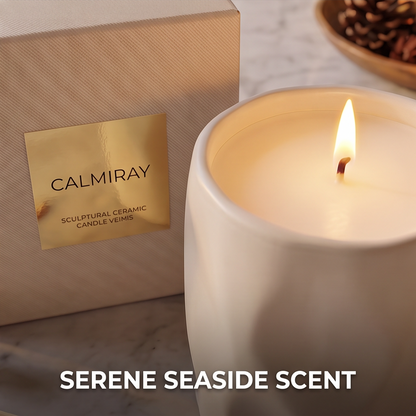 CALMIRAY handmade sculptural ceramic candle vessel in cream
